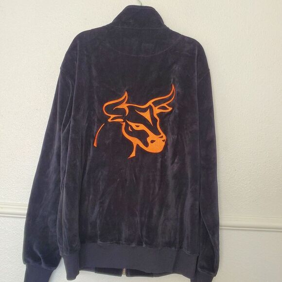 Velvet Jacket Full Zip Bull Embroidery Black No Size Tag Or Brand Stylish Unique - Picture 12 of 13